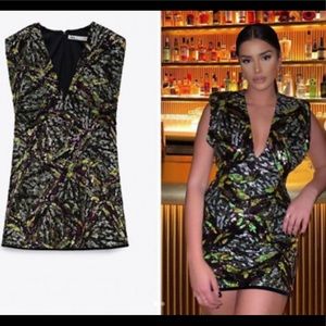 Zara sequin mini dress med green ombré